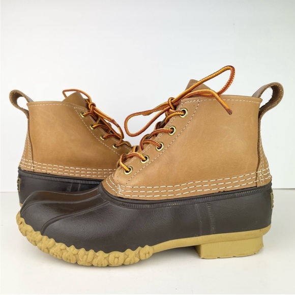 LL Bean Original 6 Inch Leather Rubber Tan Brown Waterproof Bean Boot - Picture 1 of 13
